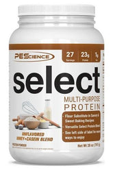 PEScience Select Multi-Purpose Protein powder with unflavored whey-casein blend for versatile recipes.